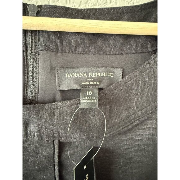 Banana Republic Linen Blend Black Puff Sleeve Mini Aline Dress Careerwear NWT 18 - Picture 6 of 10